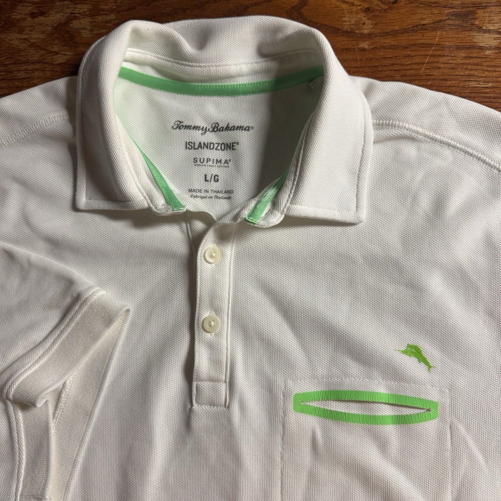 Tommy Bahama Island Zone Polo Size Large Short‎ Sleeve  White